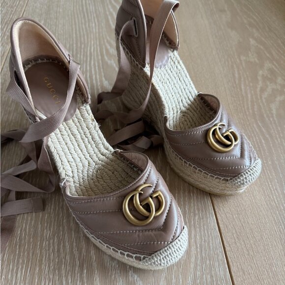 Gucci GG Matelasse Leather Platform Espadrilles - Picture 1 of 4